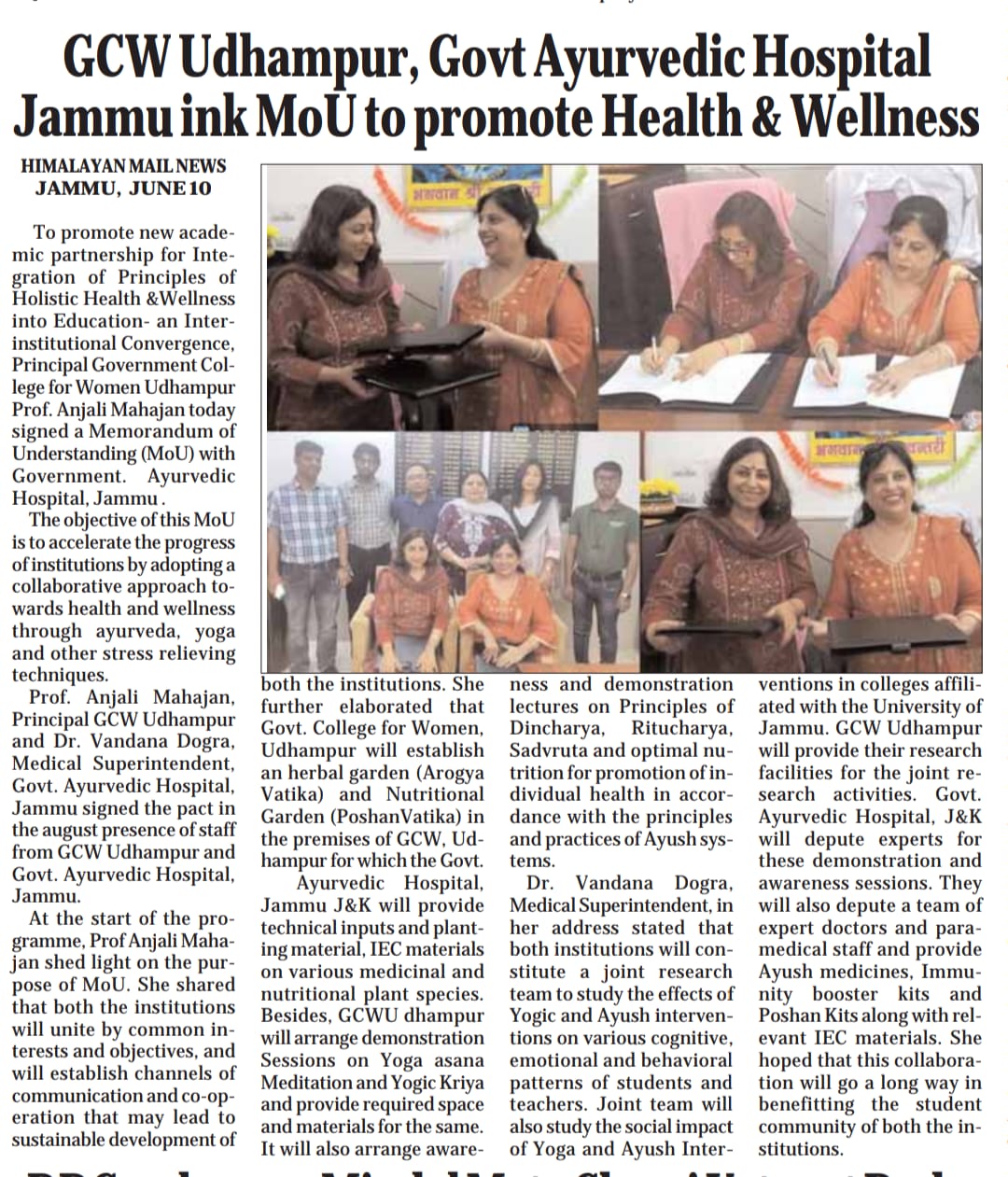  MoU to promote Health & Wellness