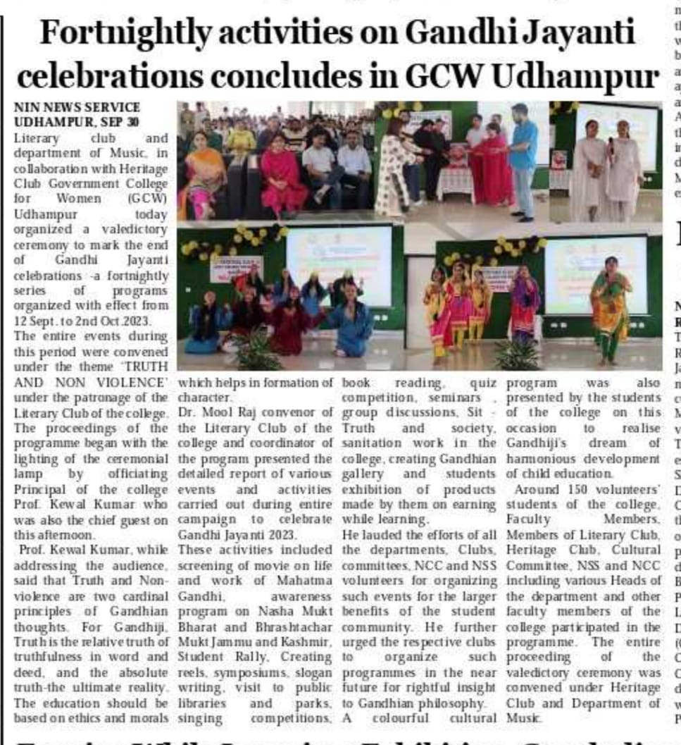 Gandhi Jayanti celebrated at GCW Udhampur