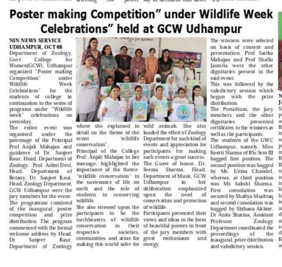  Poster making Competition under Wildlife Week Celebrations